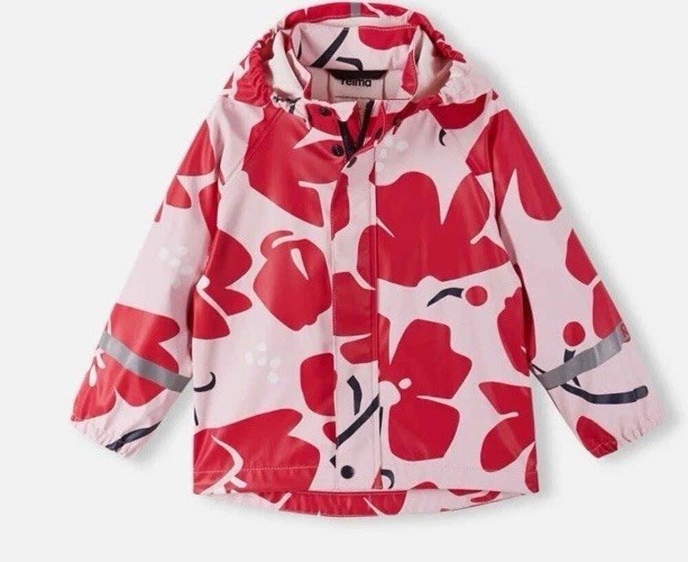 Reima Kids'rain jacket Vesi Pink Red Floral Girls Sz 6X/7 Waterproof
